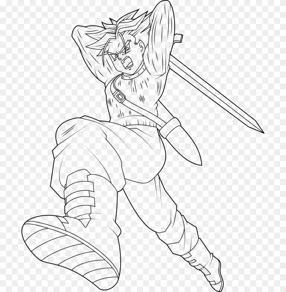 Super Saiyan Future Trunks Dbs Lineart By Mad Super Saiyan Rage Trunks Coloring Pages, Gray Png Image