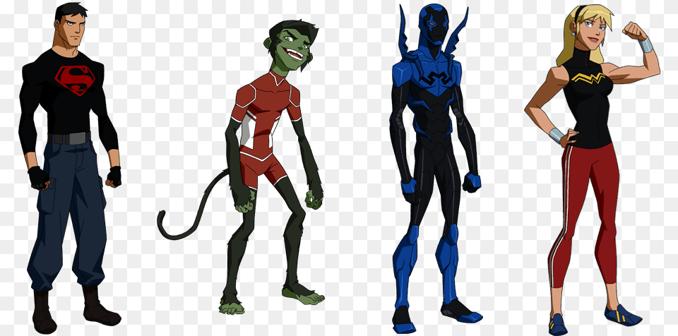 Superboy Beast Boy Blue Beetle And Wonder Girl Young Justice Superboy Season, Adult, Teen, Person, Male Png