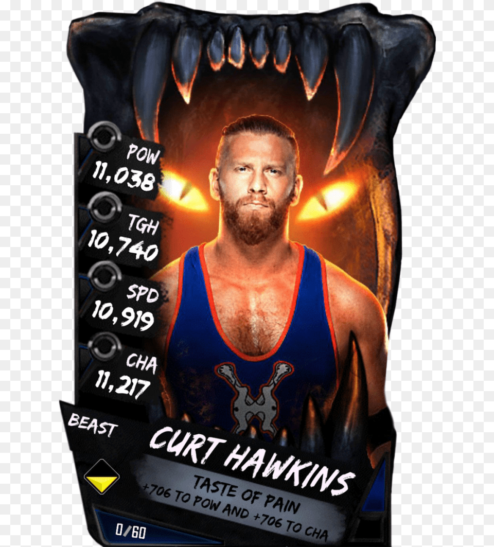 Supercard Curthawkins S3 Hardened Smackdown 9531 Supercard Wwe Supercard Beast Cards, Adult, Person, Man, Male Png Image