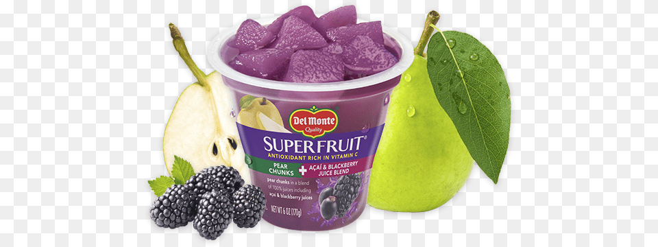 Superfruit Pear Chunks In Acai Amp Blackberry Juice Chia Seeds In Fruit Cups, Berry, Food, Plant, Produce Free Png Download