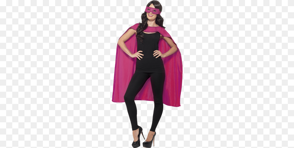 Superhero Adult Unisex Pink Cape And Mask One Size Size Chest, Person, Female, Fashion, Clothing Free Png Download