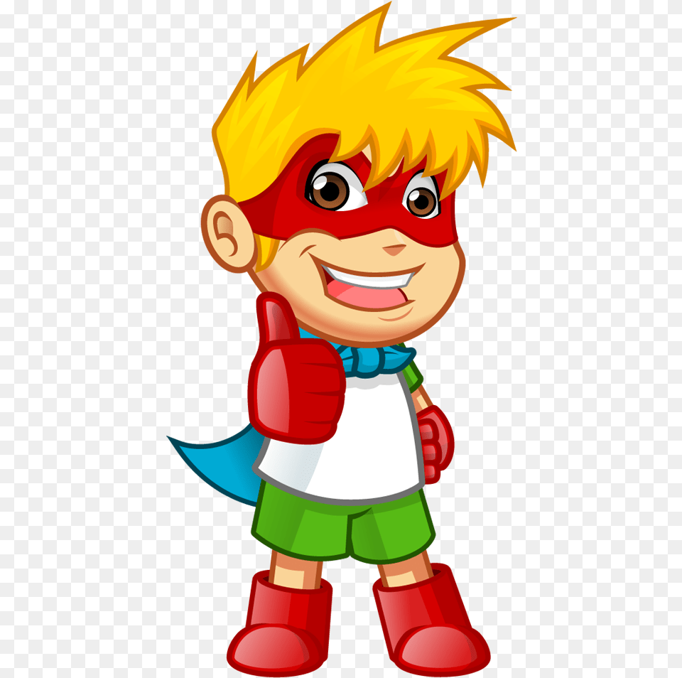 Superhero Boy Standing With Hands On Hips And Thumbs Up Thumbs Up Superhero Clipart, Baby, Person, Book, Comics Free Png