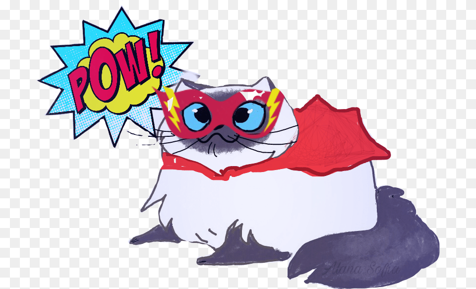 Superhero Cat Cathero Powcat Saved The Day Cartoon, Book, Comics, Publication, Sticker Png Image