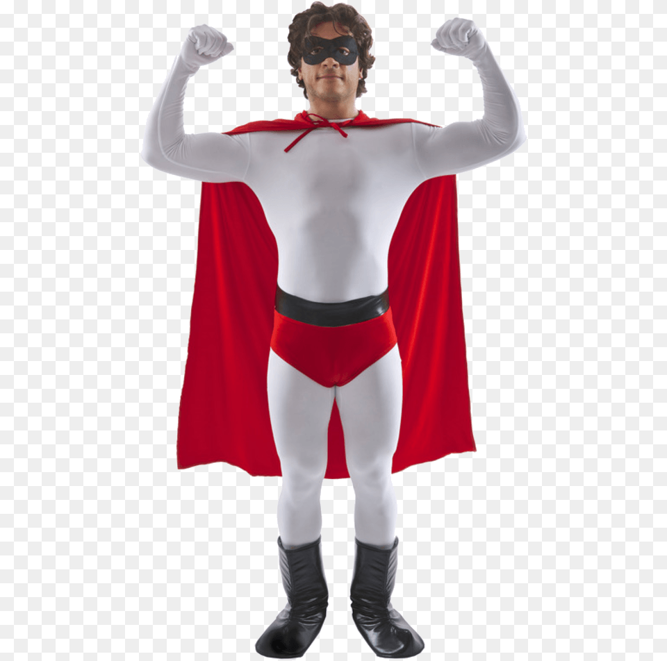 Superhero Costume Crusader Superhero White And Red, Cape, Clothing, Person, Adult Free Png Download