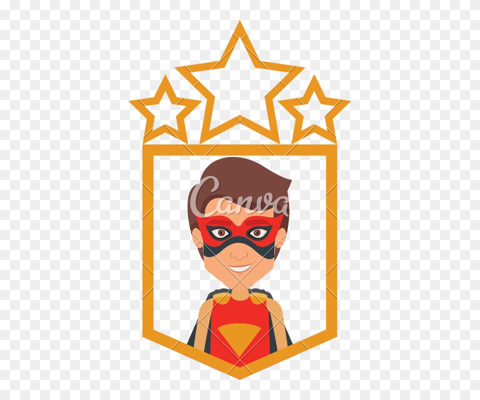 Superhero In Frame With Golden Stars, Baby, Person, Face, Head Free Png
