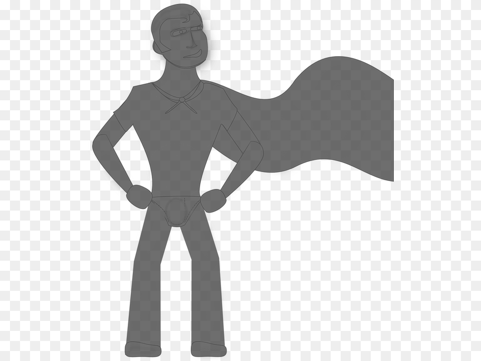 Superhero Stance Cape Gray Silhouette Comic Wind Superhero Silhouette Clip Art, Person, Face, Head Free Png