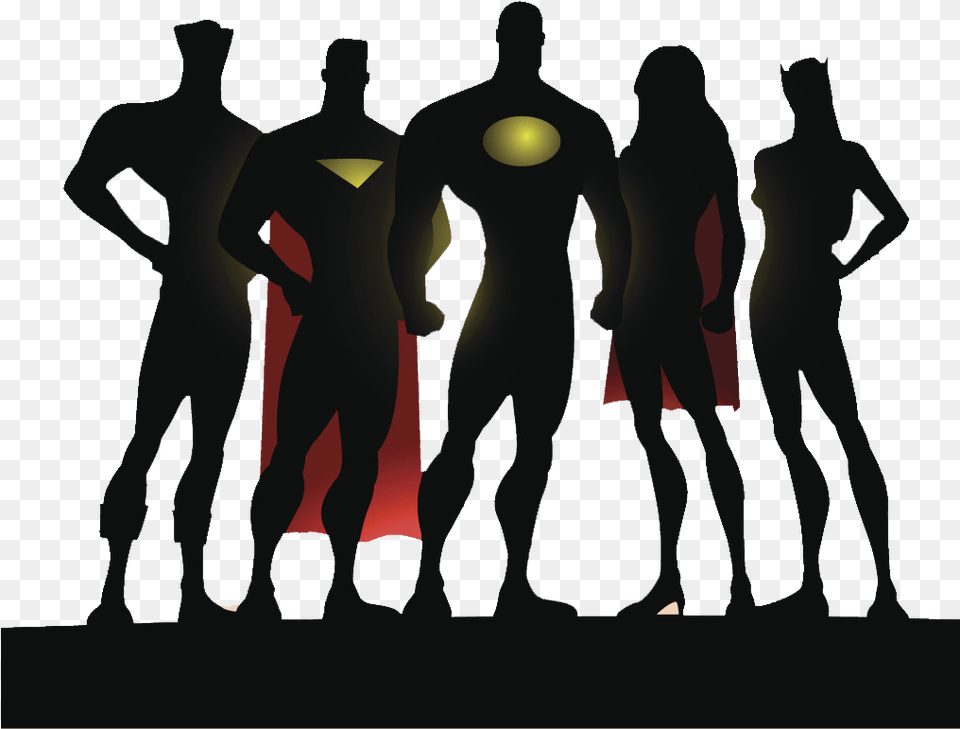 Superhero Team Silhouette, Person, People, Adult, Man Png Image