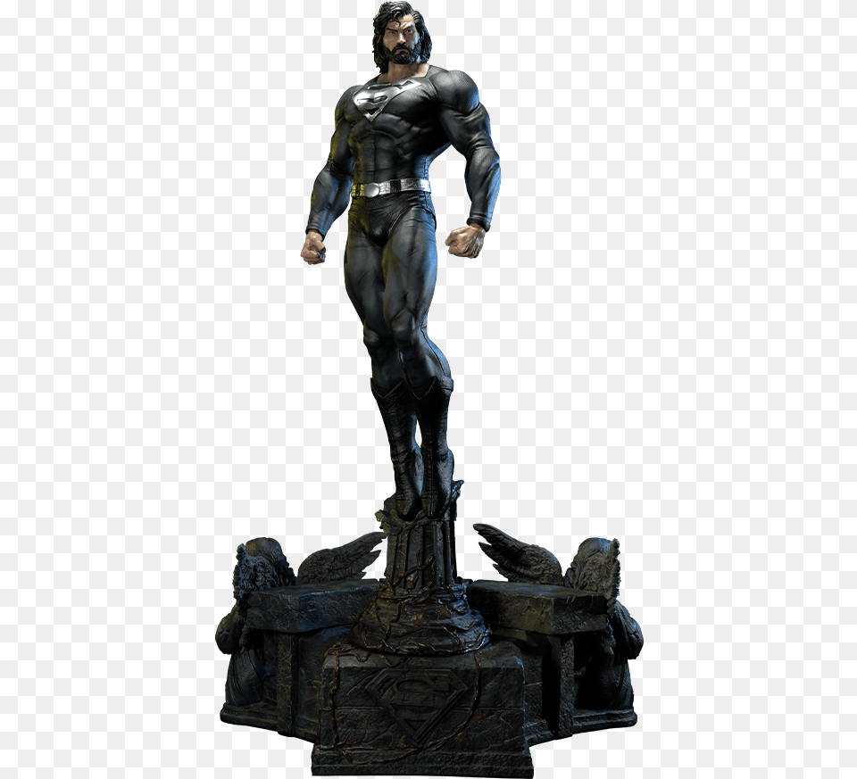 Superman Black Suit Version Statue Superman Black Statue, Figurine, Adult, Person, Male Free Png Download
