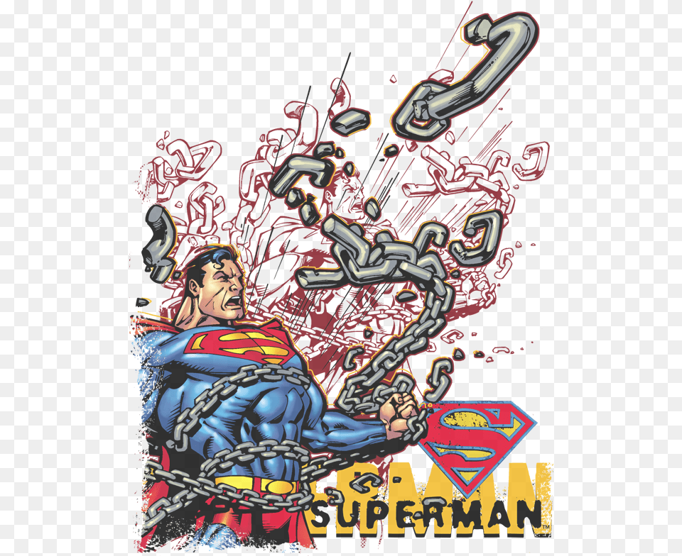Superman Breaking Chains Men39s Regular Fit T Shirt Poster, Publication, Book, Comics, Person Png Image