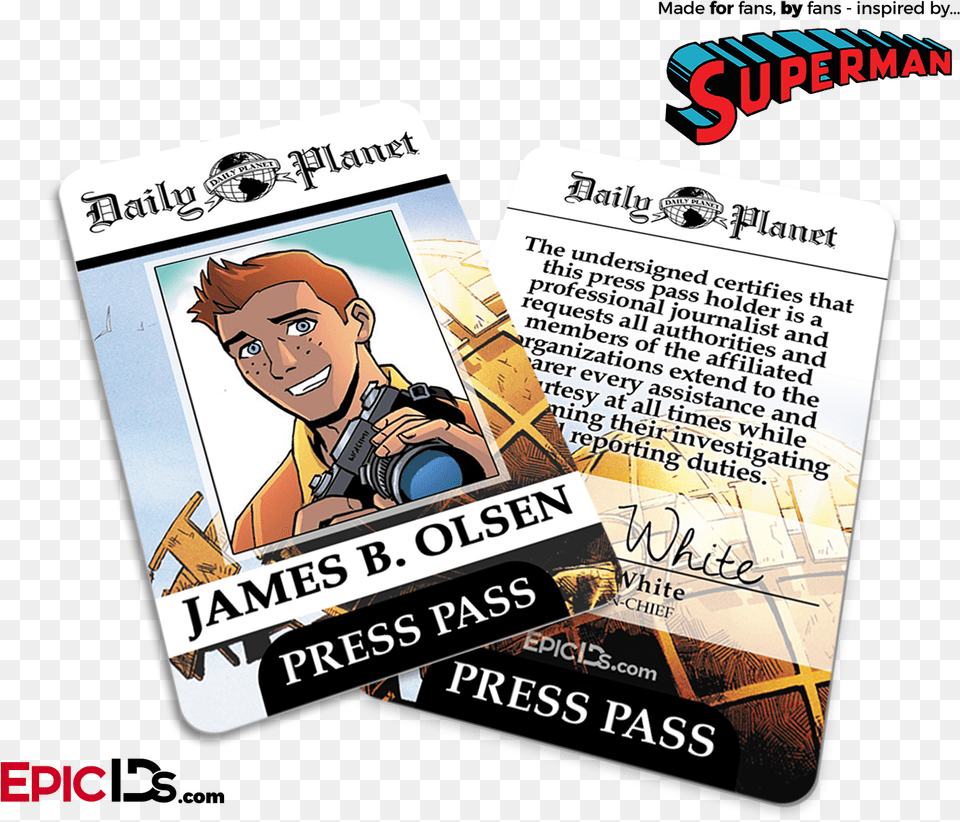 Superman Classic Comic Daily Planet Press Pass Cosplay Daily Planet Lois Lane, Adult, Male, Man, Person Free Png