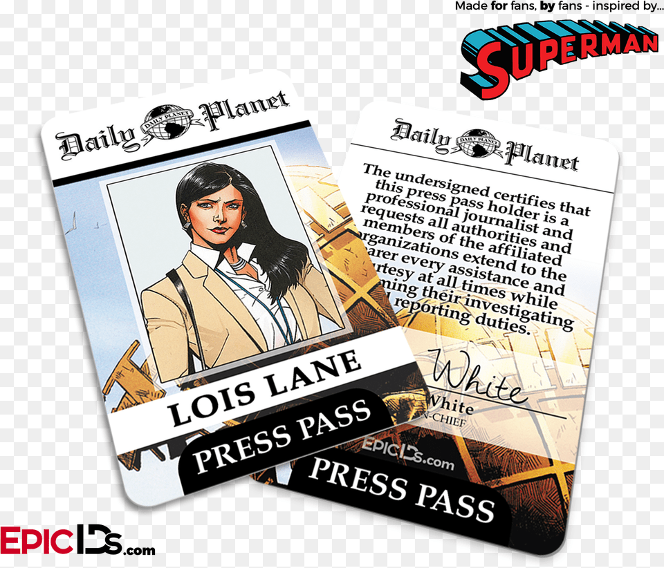 Superman Classic Comic Daily Planet Press Pass Cosplay Daily Planet Press Pass Lois Lane, Text, Adult, Male, Man Free Transparent Png
