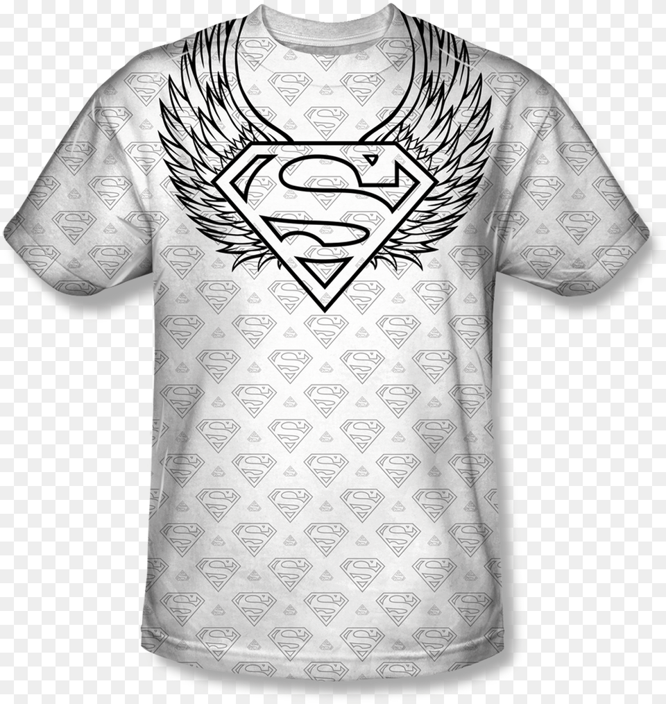 Superman Winged Shield Repeat Superman Logo, Clothing, Shirt, T-shirt, Adult Png Image