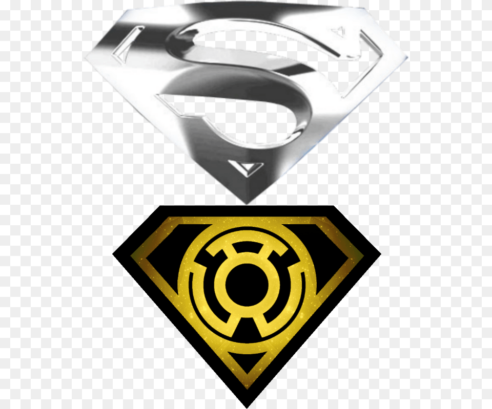 Superman Yellow Lantern Double Shield Superman Logo Chrome, Emblem, Symbol, Mailbox Png