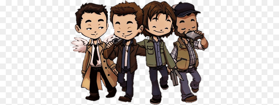 Supernatural Castiel Bobby Dean Sam Sticker By Amanda Supernatural Shirt With Characters, Book, Comics, Publication, Baby Png