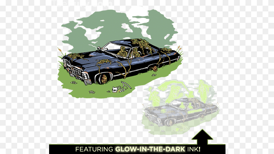 Supernatural T Shirt And Demon Dean Poster Available Supernatural 67 Impala Sam Dean Winchester Glow Limited, Car, Vehicle, Transportation, Grass Png