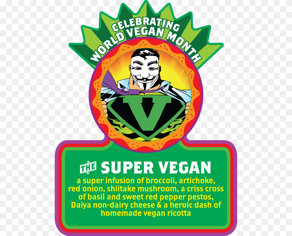 Supervegan Slicecard Veganmonth Front Veganize It V For Vendetta, Advertisement, Poster, Adult, Male Free Png