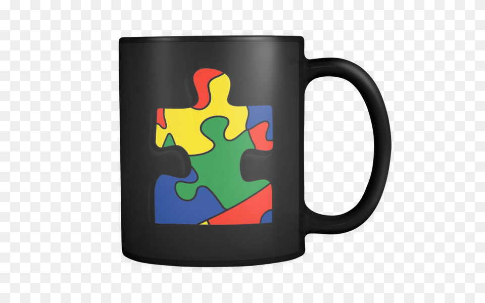 Support Autism With This Black Coffee Mug With A Single Puzzle, Cup, Beverage, Coffee Cup Png