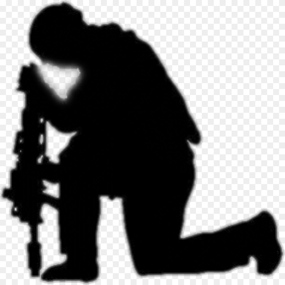 Support Soldier Prayer Silhouette Silhouette Of A Soldier Kneeling, Person, Adult, Male, Man Free Png Download