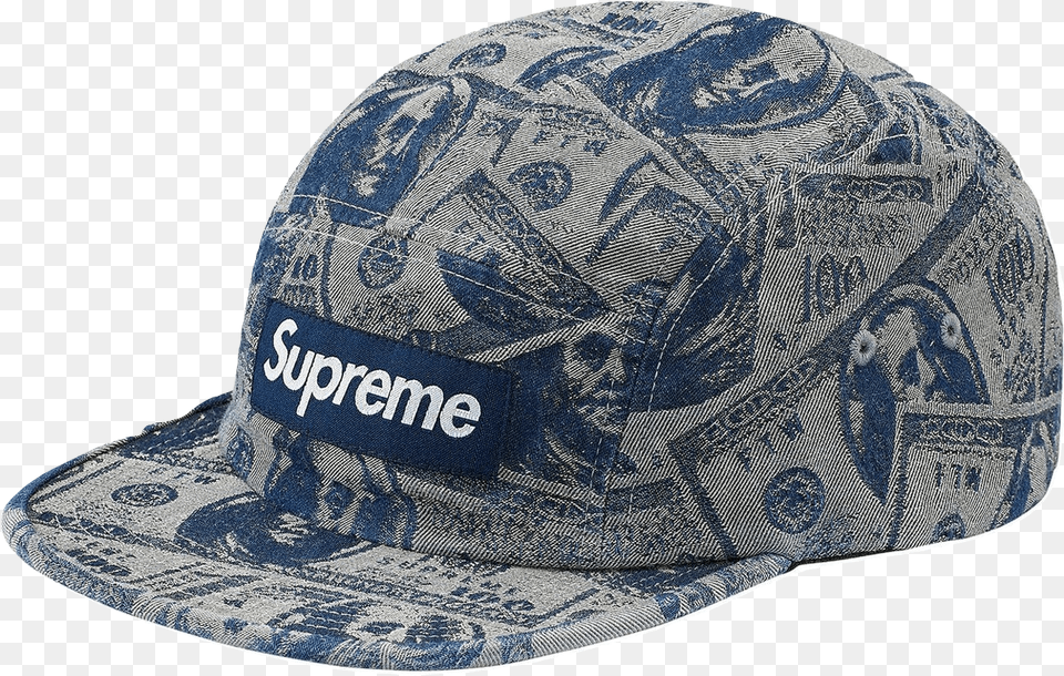 Supreme 100 Dollar Bill Camp Cap New Supreme Hat, Baseball Cap, Clothing, Helmet Png