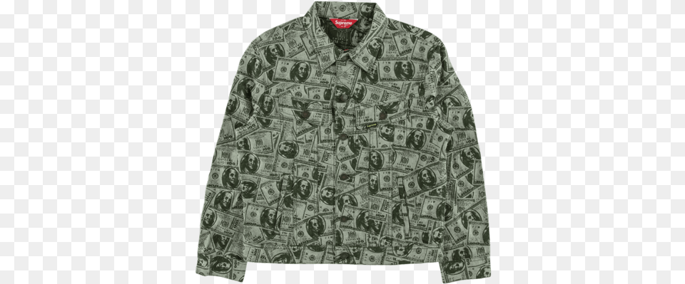 Supreme 100 Dollar Bill Jacket, Clothing, Coat, Person Free Png Download