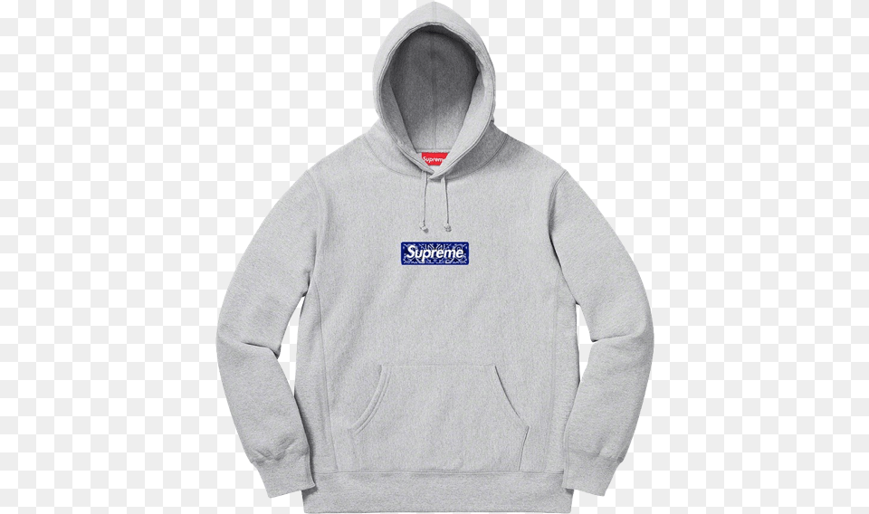 Supreme Bandana Box Logo Hooded Sweatshirt Grey Fw19 Box Logo Bandana Supreme, Clothing, Hoodie, Knitwear, Sweater Png Image