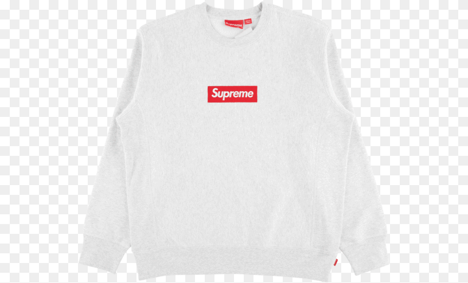 Supreme Box Logo Crewneck Fw18 Heather, Clothing, Knitwear, Long Sleeve, Sleeve Free Png