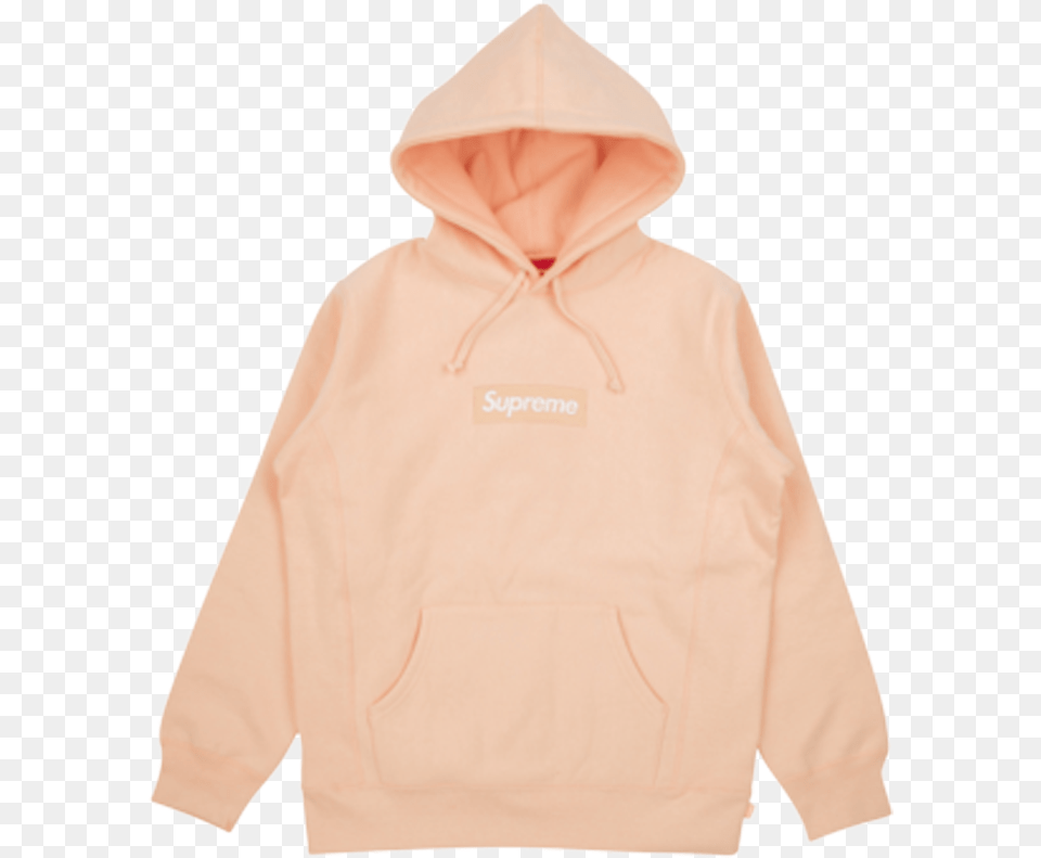 Supreme Box Logo Hooded Sweatshirt Peach Hoodie, Clothing, Hood, Knitwear, Sweater Png
