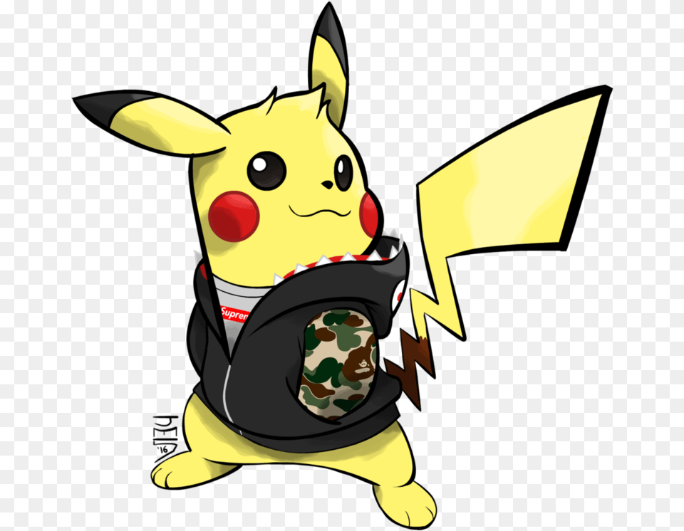 Supreme Cartoon Pikachu With Bape, Baby, Person Free Png Download