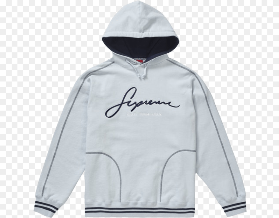 Supreme Contrast Embroidered Hooded Sweatshirt Ice, Clothing, Hood, Hoodie, Knitwear Png Image