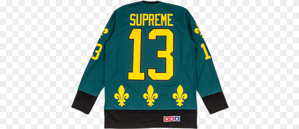 Supreme Fleur De Lis Hockey Top Nhl Quebec Nordiques Jersey, Clothing, Shirt, Long Sleeve, Sleeve Png Image