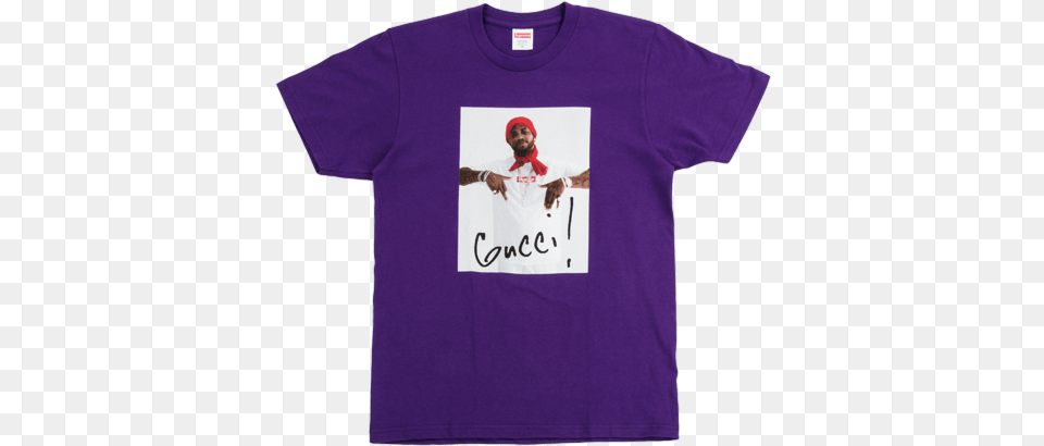 Supreme Gucci Mane Tee Supreme Gucci Mane Tee Purple, Clothing, T-shirt, Shirt, Adult Png