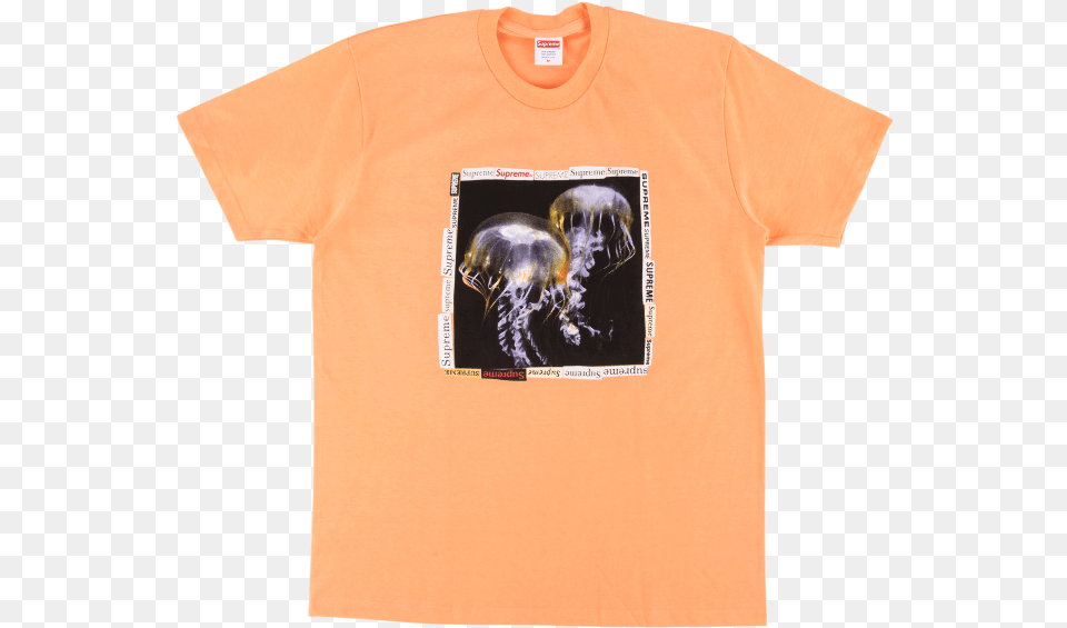 Supreme Jellyfish Tee Peach, Clothing, T-shirt, Person, Shirt Png Image
