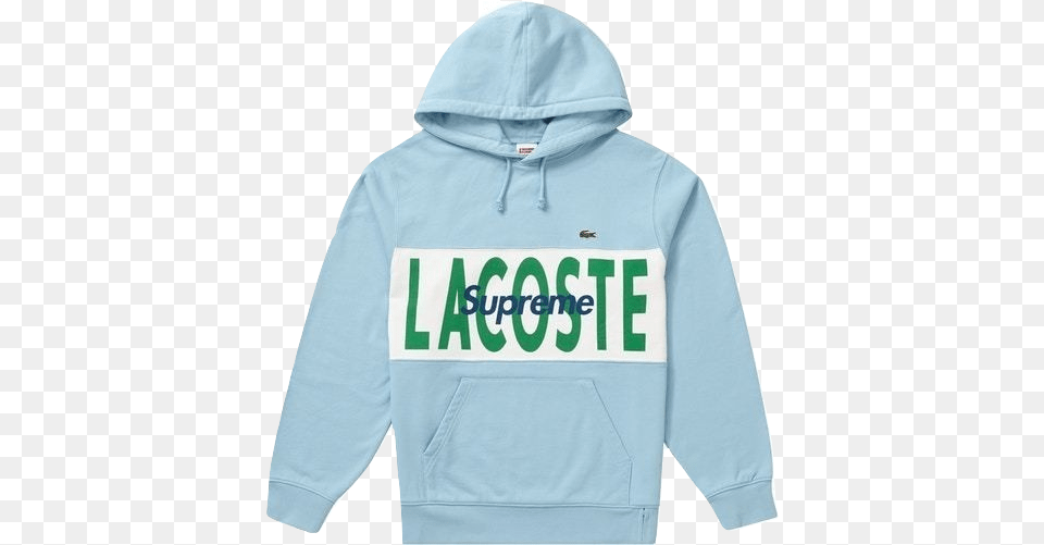 Supreme Lacoste Logo Panel Hooded Sweatshirt Light Blue Hoodie, Clothing, Hood, Knitwear, Sweater Png