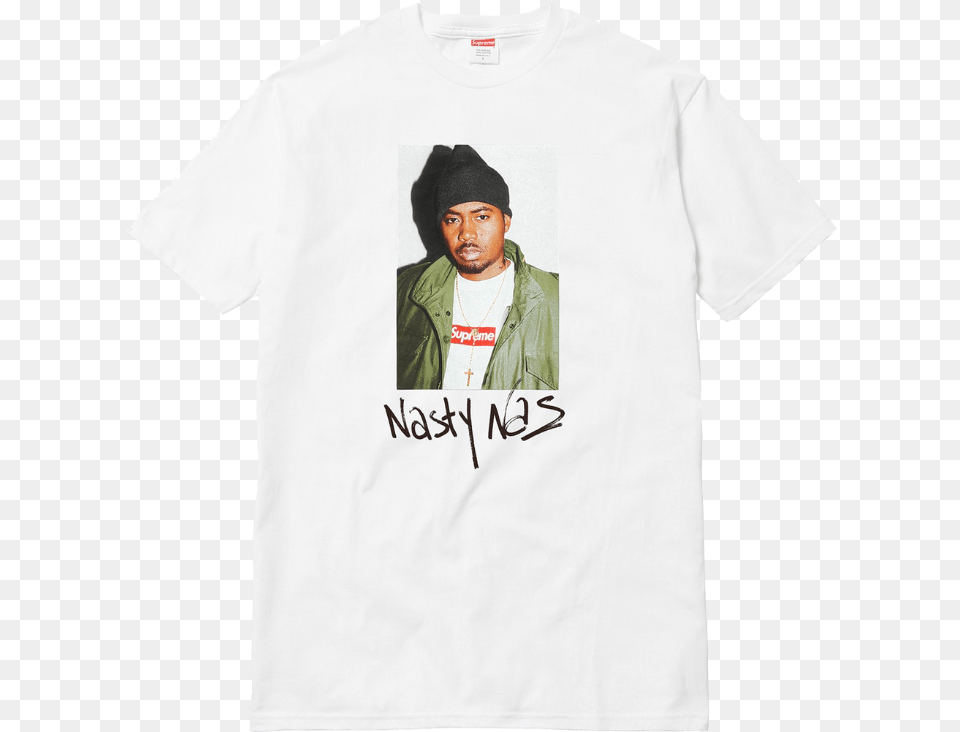 Supreme Nas Tee White Nas Supreme Logo, T-shirt, Clothing, Person, Man Free Png