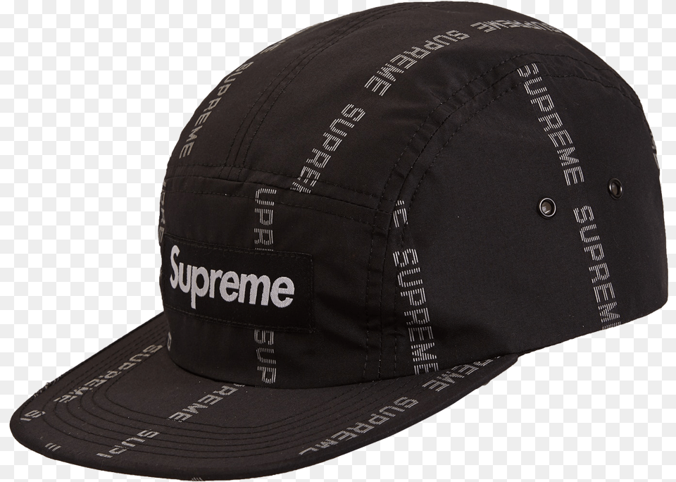 Supreme Reflective Text Camp Cap Black Supreme Camp Cap, Baseball Cap, Clothing, Hat Png Image