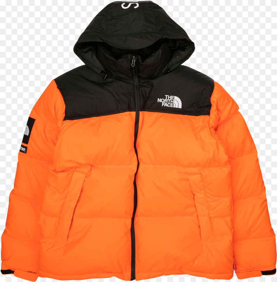 Supreme The North Face Nuptse Orange, Clothing, Coat, Jacket, Hood Png