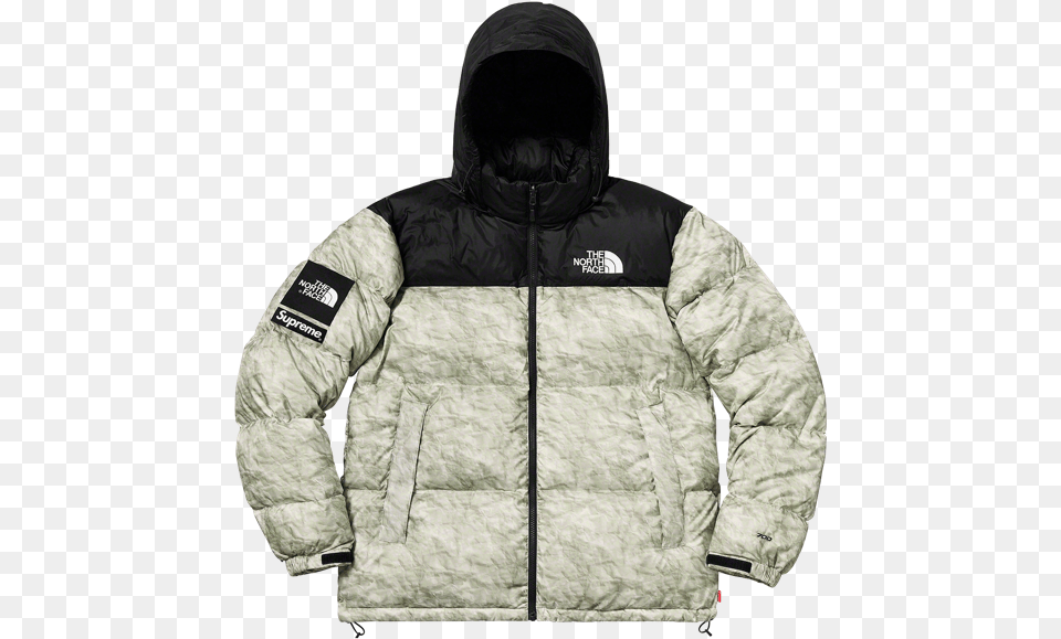 Supreme The North Face Paper Print Nuptse Jacket, Clothing, Coat, Hoodie, Knitwear Png Image