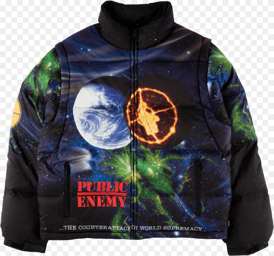 Supreme Udc Public Enemy Puffy Jacket Ss Fear Of A Black Planet, Clothing, Coat, Hoodie, Knitwear Free Png