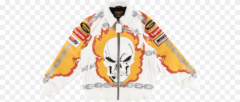 Supreme Vanson Leather Ghost Rider Sleeves, Clothing, Sweater, Knitwear, Jacket Free Png Download