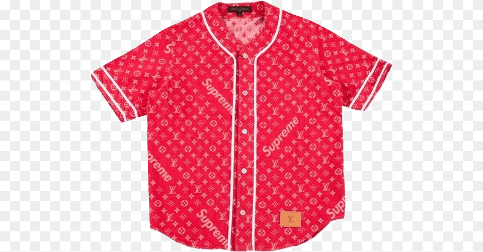 Supreme X Louis Vuitton Jacquard Denim Baseball Jersey Red Used Supreme X Louis Vuitton, Clothing, Shirt, Blouse, Pattern Png