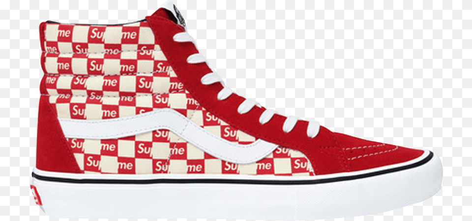 Supreme X Sk8 Hi Pro 39checkered Red39 Checkered Vans X Supreme, Clothing, Footwear, Shoe, Sneaker Free Png