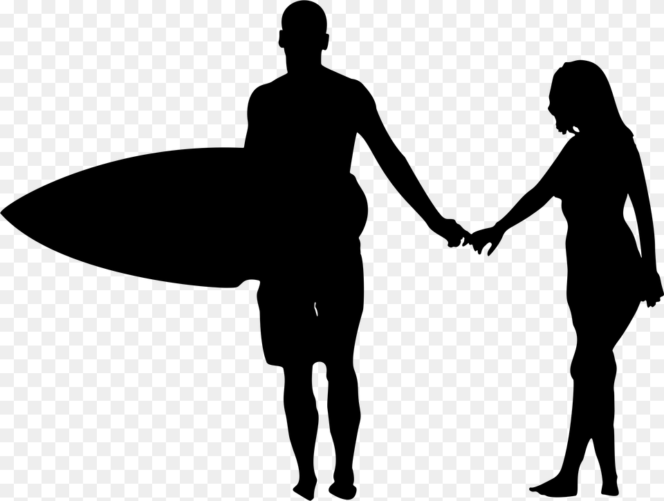 Surfer Couple Silhouette Icons, Gray Free Png