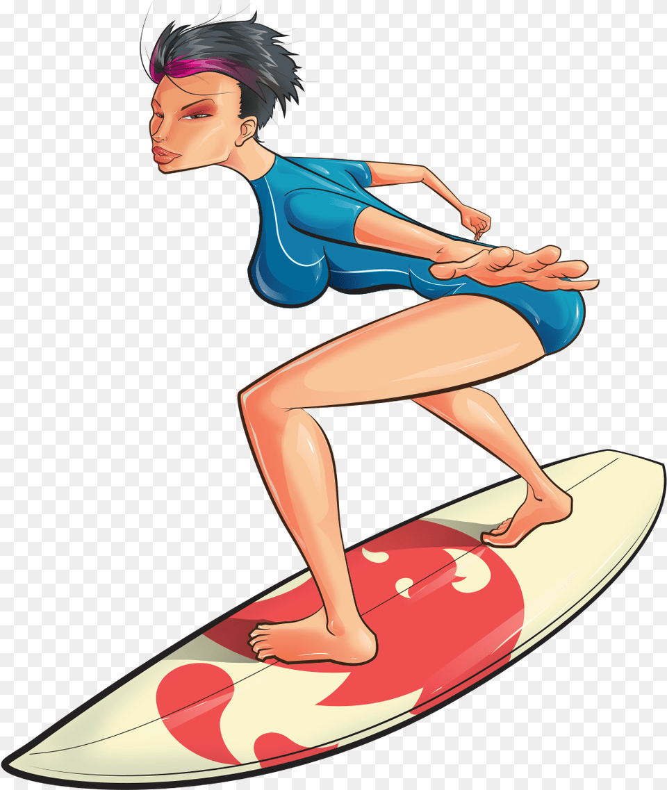 Surfing Image Cartoon Surfer, Adult, Water, Sport, Sea Waves Free Png Download