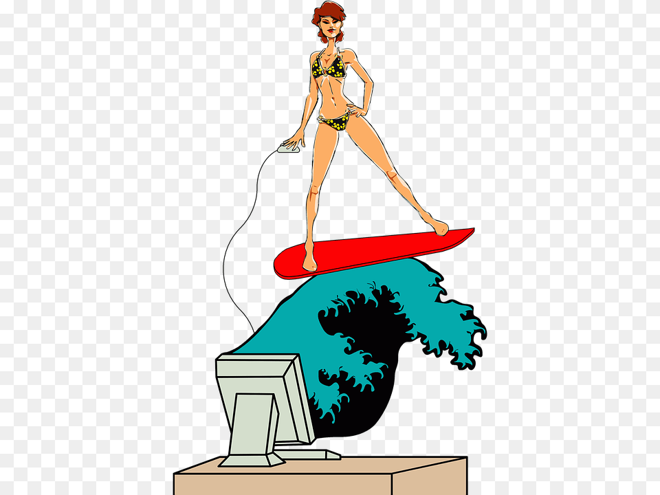 Surfing Surfboard Bikini Girl Woman Computer Surfing, Outdoors, Water, Sea, Nature Free Png Download