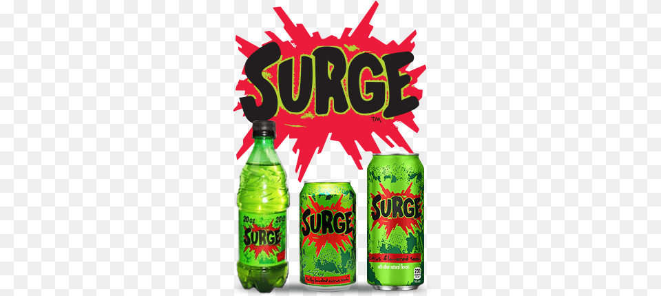 Surge Is A Soda Brand Released In Early 1997 By The Surge Movement, Can, Tin, Beverage, Bottle Free Png