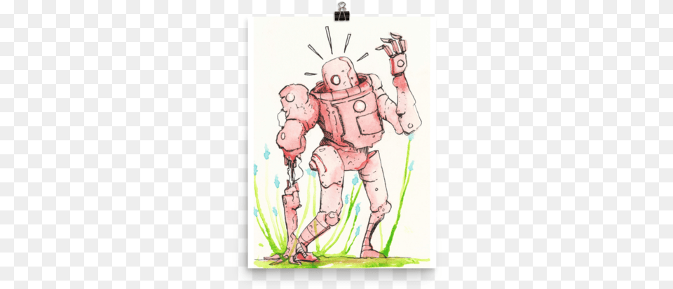 Surprised Red Robot With Blue Flowers Poster Cartoon, Art, Baby, Person, Painting Free Transparent Png