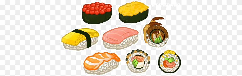 Sushi Stickers I Made For Myself Seen Are Ikura Uni Sushi Tumblr Gif, Dish, Food, Lunch, Meal Free Transparent Png