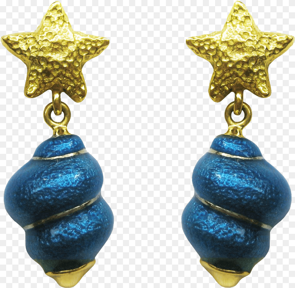 Susy Mor Sea Star Amp Shell Blue Enamel 18k Gold Dangle, Accessories, Earring, Jewelry, Gemstone Free Transparent Png