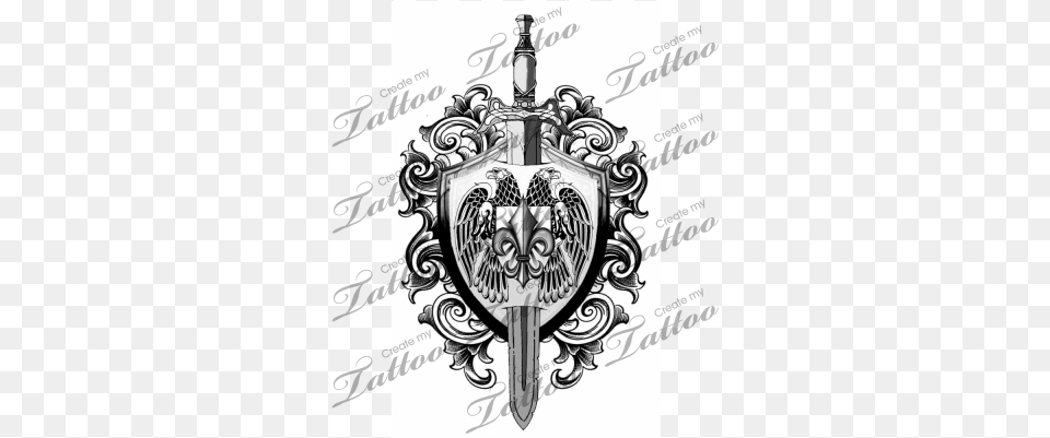 Svg Black And White Archangel Drawing Sword Shield With Sword Tattoo, Armor, Weapon Png Image