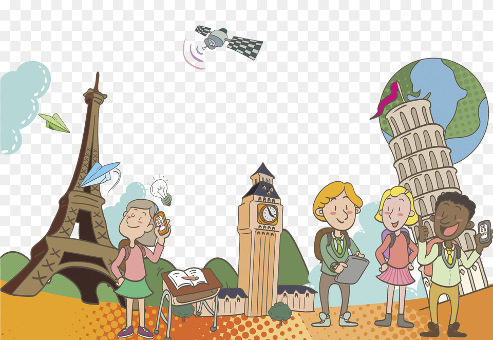 Svg Cartoon Boekentoren Illustration Traveling Children Kids Traveling Clipart, Architecture, Person, Clock Tower, Building Free Png